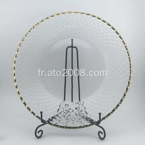 Assiette en verre transparent avec bord doré(1)